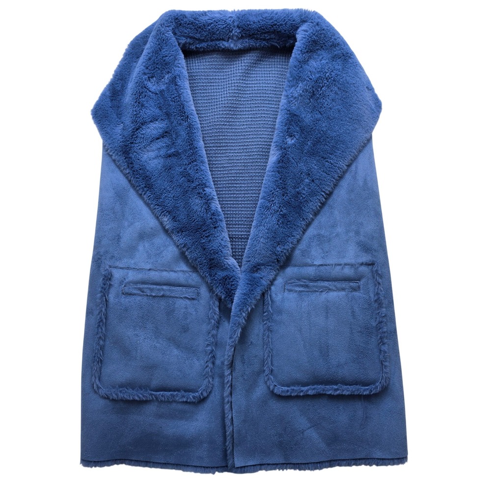 Hilary Radley Katherine Barclay Reversible Faux Fur Vest Blue Small